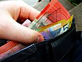 Australian banknotes in wallet.