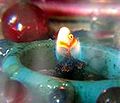 Fire inside energy pyramid.