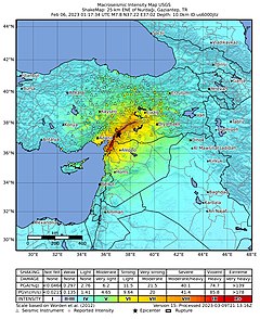 Makroseismická aktivita v čase 1:17:35 UTC.